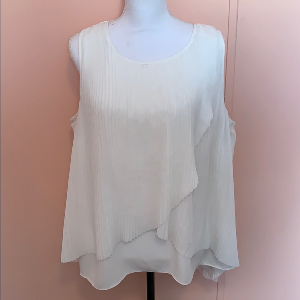 Sleeveless white ruffle tank plus size